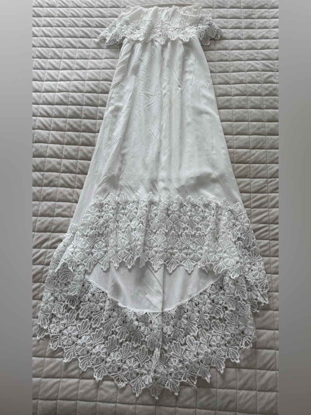 CC Boutique White Strapless Lace Maxi Dress